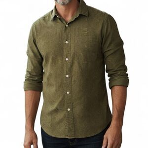 NAF NAF PARIS men’s vintage textured floral Olive Green button down Shirt size